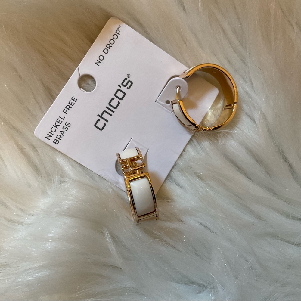 Chico’s No Droop Ecru CC Hoop Earrings - New on Card - Picture 6 of 8